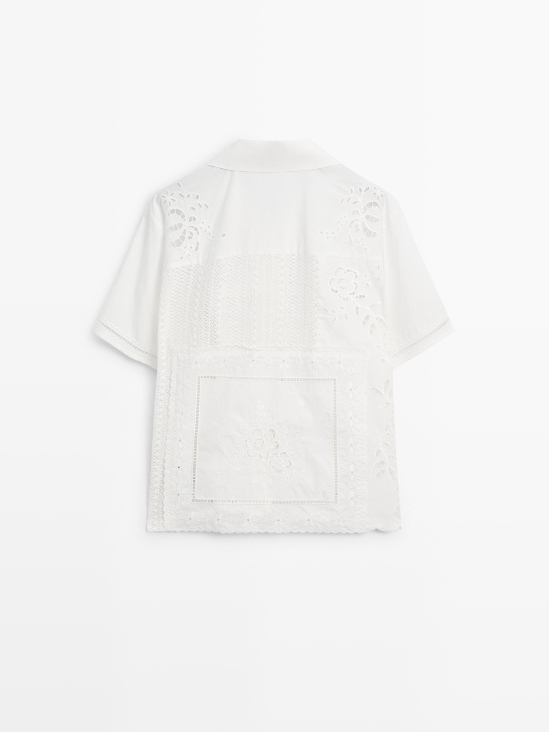 Chemisier patchwork avec broderies à manches courtes